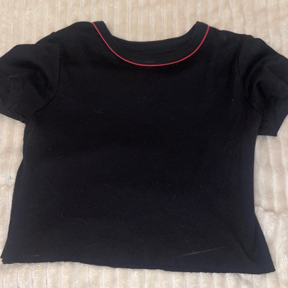 Plain black shirt with red stitching